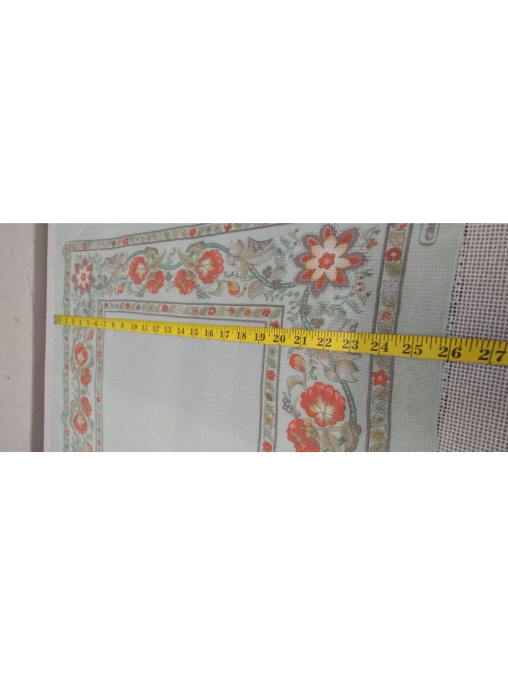 Vintage Cacharel Silk Rayon Scarf Bohemian Style Border Floral Mint Green Gray